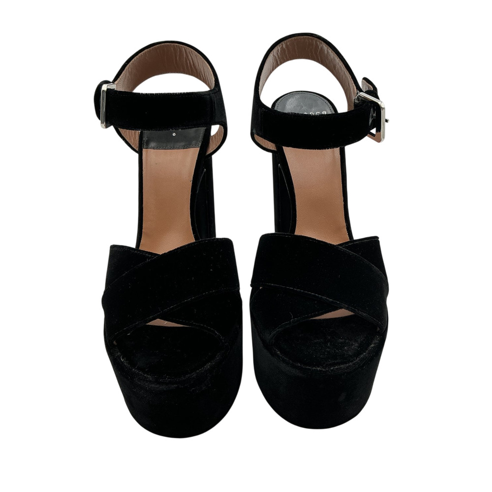 LoveShackFancy Velvet Black Platform Ankle Strap Sandals Size 8 - Picture 4 of 6